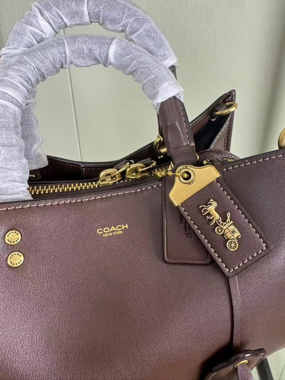 Coach Chocolate Brown Leather Satchel with Gold Hardware